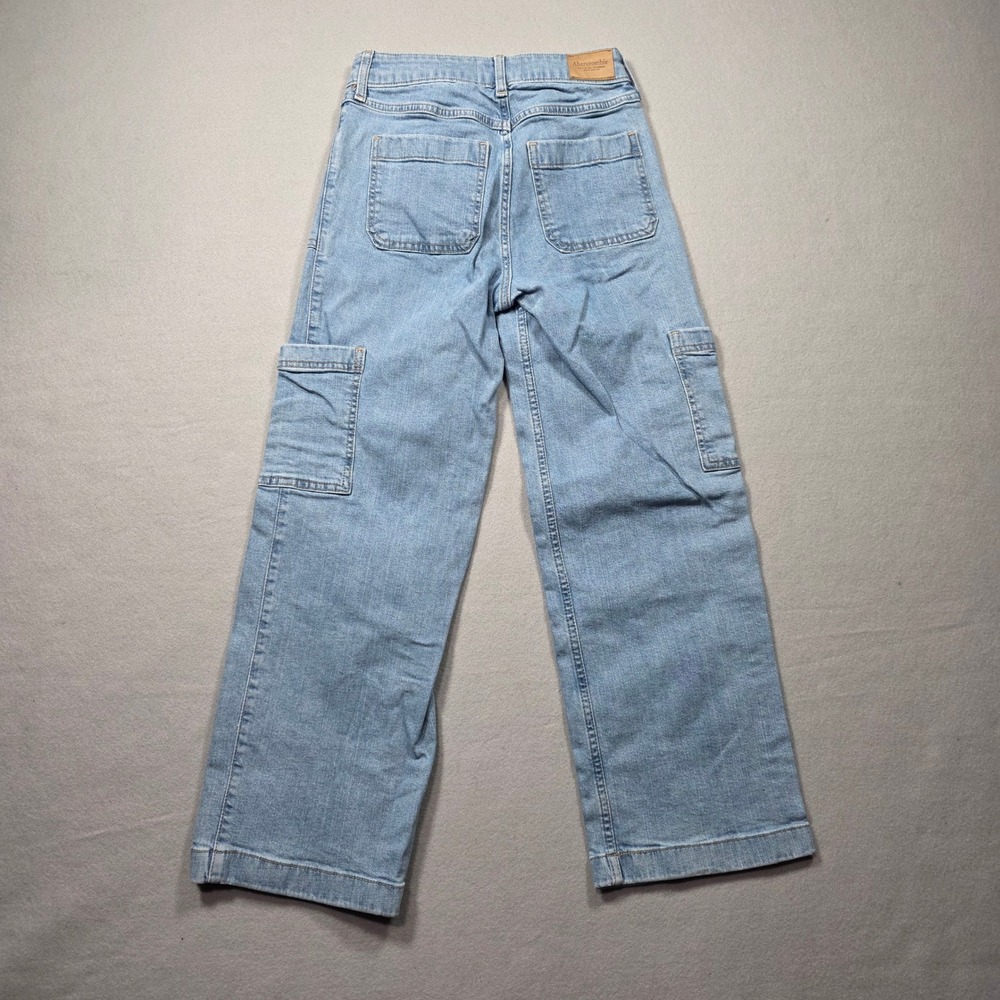 Abercrombie Kids High Rise Wide Leg Cargo Jeans - Light Wash - Youth Size 13/14 - Picture 2 of 7